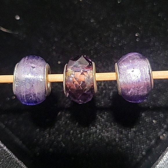 Set of 3 GLASS beads/charms. 925 silver - Picture 1 of 6